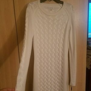 Cable-knit cream sweater dress